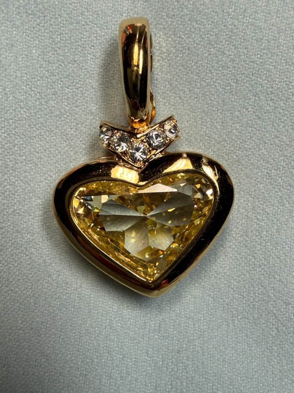 Nolan Miller Gold Tone Citrine Heart Pendant with Crystal Accents.